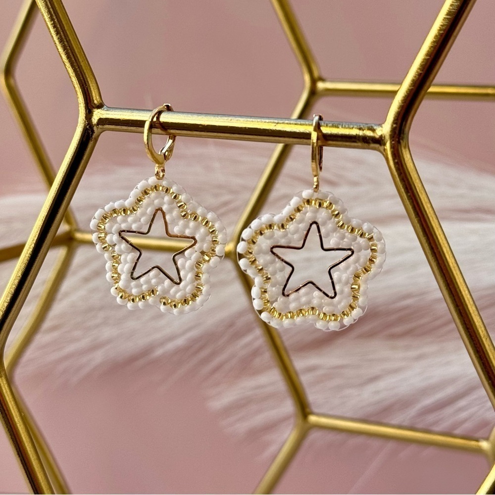 New! Handmade Beaded Earrings, Star Shaped